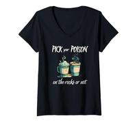 Womens Pick Your Poison On The Rocks Or Not Hard Coffee Choice Fun V-Neck T-Shirt
