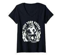 Womens Pick Your Poison Pin Up Devil Woman Traditional Tattoo Flash V-Neck T-Shirt