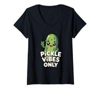 Womens Pickle Vibes Only Cute Kawaii Pickle Funny Pickle Lover V-Neck T-Shirt