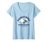 Women's Pickleball Doubles Trouble, Retro Style Tournament Matching V-Neck T-Shirt
