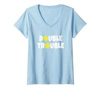 Women's Pickleball Funny Double Trouble Team T-Shirt V-Neck T-Shirt