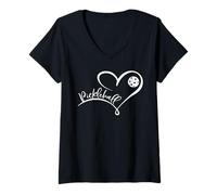 Women's Pickleball Heart Script Design with Ball Graphic V-Neck T-Shirt