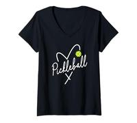 Womens Pickleball Heart Script - Love The Dink Graphic V-Neck T-Shirt