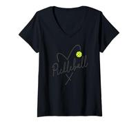 Womens Pickleball Heart Script - Love The Dink Graphic V-Neck T-Shirt