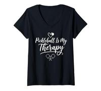 Women's Pickleball is My Therapy Player Funny Paddle Sports Fans Fun V-Neck T-Shirt