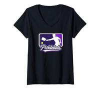 Womens Pickleball Logo - Retro League Badge Graphic V-Neck T-Shirt