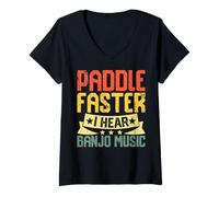 Womens Pickleball - Paddle Faster I Hear Banjo Music V-Neck T-Shirt