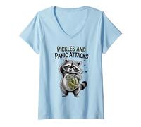 Womens Pickles And Panic Attacks Raccoon V-Neck T-Shirt