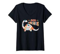 Womens PICU Nurse Dinosaur Pediatric Intensive Care Unit Design V-Neck T-Shirt