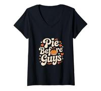 Womens Pie Before Guys Funny Dessert Feminist Humor V-Neck T-Shirt