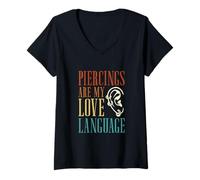 Women's Piercings are My Love Language Funny Body Piercing Piercers V-Neck T-Shirt