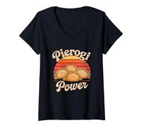 Womens Pierogi Power Polish Dumpling Lovers Retro Style V-Neck T-Shirt