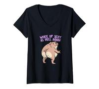 Women's Pig Big Butt Woke up Sexy as Hell Again Funny V-Neck T-Shirt