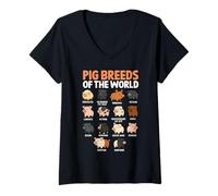 Women's Pig Breeds of the World Cute Pig Lover V-Neck T-Shirt