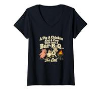 Women's Pig Chicken Cow Walk Into Bar-B-Q Grill Master V-Neck T-Shirt