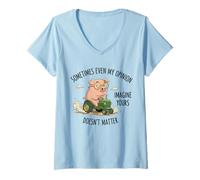Women's Pig Driving Tractor Funny Farmer Farm Lover V-Neck T-Shirt