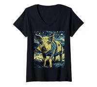 Womens Pig Lovers, Farm Life, Van Gogh Starry Night, Homesteading V-Neck T-Shirt