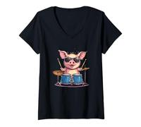 Womens Pig on Drums Dropping the Ultimate Beat Costume V-Neck T-Shirt