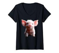 Womens Pig Sow I Love Domestic Pigs Farm Little Cute Piggy V-Neck T-Shirt