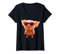 Womens Pig Sow I Love Domestic Pigs Farm Little Cute Piggy V-Neck T-Shirt