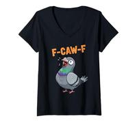 Womens Pigeon F-CAW-F Funny Bird Scream Cartoon V-Neck T-Shirt