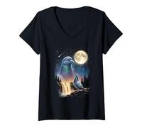 Women's Pigeon Howling to The Moon Meme Funny 90's Pigeon Bird V-Neck T-Shirt