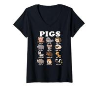 Women's Pigs Funny Animal Nicknames Cute Zoo Cartoon Chart V-Neck T-Shirt