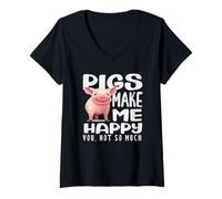 Women's Pigs Make Me Happy You Not So Much Funny Sarcasm V-Neck T-Shirt
