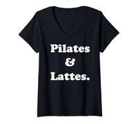 Womens Pilates And Lattes Fitness Motivation Funny Saying V-Neck T-Shirt