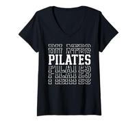 Womens Pilates Funny Layered Text Instructor Coach V-Neck T-Shirt