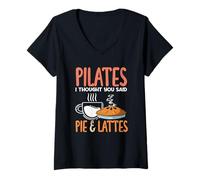 Womens Pilates I Thought You Said Pie & Lattes Fun Humor V-Neck T-Shirt