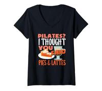Womens Pilates Thought You Said Pies Lattes Fun V-Neck T-Shirt