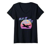 Womens Pilot Airplane Retro Fly It Like You Stole It V-Neck T-Shirt