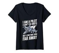 Womens Pilot Can't Fix Idiots Just Fly Them Far Away V-Neck T-Shirt