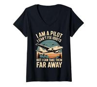 Women's Pilot Can't Fix Idiots Just Fly Them Far Away - V-Neck T-Shirt