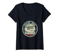 Women's Pilot Dad Aviation Flight Airplane Captain Father's Day V-Neck T-Shirt