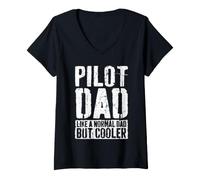 Women's Pilot Dad Shirt Men Fathers Day Aviation Pilot V-Neck T-Shirt