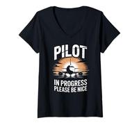 Womens Pilot in Progress Please Be Nice Student Pilot V-Neck T-Shirt