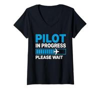 Women's Pilot in Progress Student Pilot Aviation Flight School Funny V-Neck T-Shirt