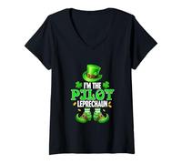Women's Pilot Leprechaun St. Patrick's Day Proud Irish Job Team V-Neck T-Shirt