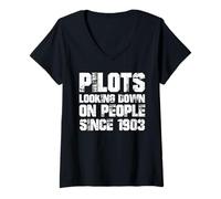 Womens Pilots Looking Down on People Since 1903 V-Neck T-Shirt