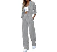 Womens Pin Stripe Blazer Suit Lightweight Color Block Lapel Set Business Office Casual Sets Short Blazer And Straight Wide Leg Trousers Suits Slim Fit Aesthetic Clothing Streetwear For Summer Daily