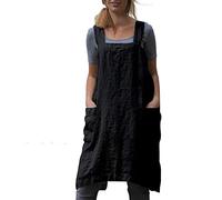 Women's Pinafore Apron Cross Back Apron with Pockets Cotton Linen Apron Dress Plus Size - black - XXXL