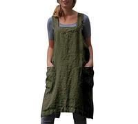 Women's Pinafore Apron Cross Back Apron with Pockets Cotton Linen Apron Dress Plus Size, Green, S
