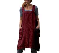 Women's Pinafore Apron Cross Back Apron with Pockets Cotton Linen Apron Dress Plus Size - red - XL