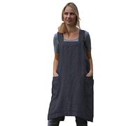 Women's Pinafore Square Apron Baking Cooking Gardening Works Cross Back Cotton/Linen Blend Dress with 2 Pockets Dark Gray-S, Y-dark Gray, S