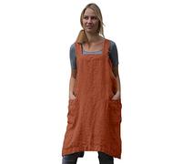 Women's Pinafore Square Apron Baking Cooking Gardening Works Cross Back Cotton/Linen Blend Dress with 2 Pockets