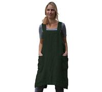 Women's Pinafore Square Apron Baking Cooking Gardening Works Cross Back Cotton/Linen Blend Dress with 2 Pockets Dark Green-2XL, Y-dark Green, XXL