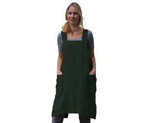 Women's Pinafore Square Apron Baking Cooking Gardening Works Cross Back Cotton/Linen Blend Dress with 2 Pockets Dark Green-2XL, Y-dark Green, XXL