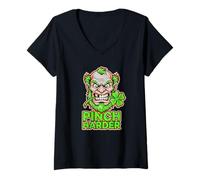 Women's Pinch Harder Angry Leprechaun St Patricks Day Shamrock Funny V-Neck T-Shirt